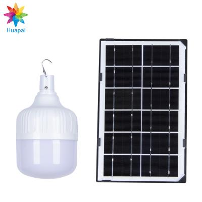 China HUAPAI Solar Panel Portable Lamp Outdoor Rechargeable Led Emergency Light Bulb 50W 100W Solar Light Bulb for sale