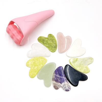 China Waterproof Cooling Face Roller Natural Jade Roller Guasha Stone Set for Skin Rejuvenation for sale