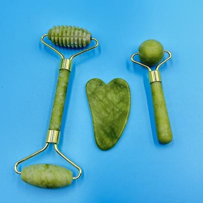 China Face Healthcare Massage Roller 3 Piece Jade Rollers Skin Care Tools Anti Aging Therapy Set for sale