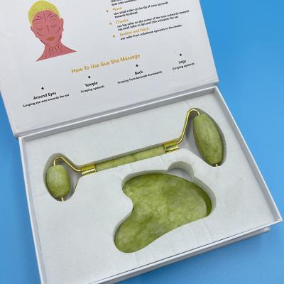 China Jade-Stein-Gesichtsrolle-Stein-Massager-Hausrolle-Y-Gua Sha-Jade-Grün-Schönheit-Jade-Rolle-Gesichtsball zu verkaufen