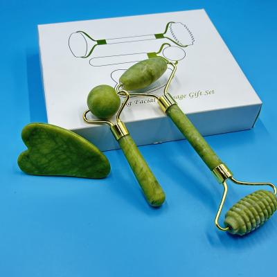 China Face Healthcare Massage Roller 100% Natural Jade Gua Sha 3D Deciniee Jade Roller for sale