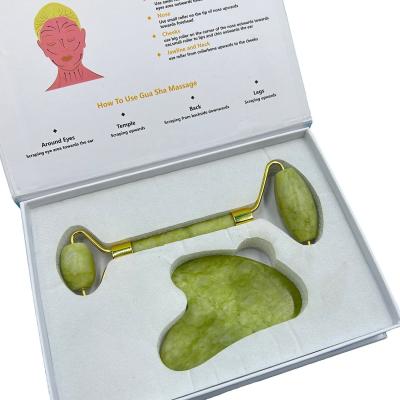 China Private Label Skin Scrapping Jade Roller and Gua Sha Set with 100% Natural Jade Stone for sale