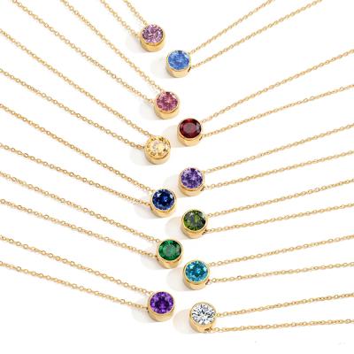 China 2021 hot sale CLASSIC minimalist spot pendant necklace wholesale jewelry 14k gold 316L stainless steel Zircon birthstone necklace for sale