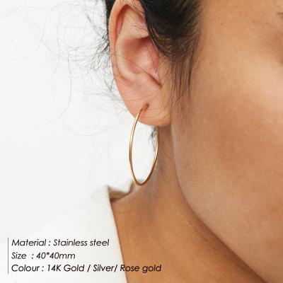 China Wholesale Fashion Stainless Steel Gold Earrings One 40mm Stainless Steel Big Circle Trendy Earrings Large for sale