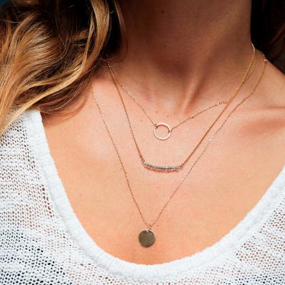 China CIS Layered CLASSIC 3 Choker Necklace Handmade 14k Gold Plated Choker Layered Disc Charms Pearl Pendant Necklace For Women for sale