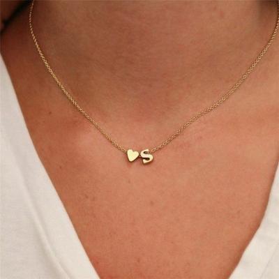 China eManco Gold Heart Choker Initial 26 Alphabet Letter Name Choker Stainless Steel Heart Pendant Necklace for sale