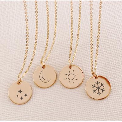 China 9mm CLASSIC Delicacy Simple Time Signs Engraved Disc Coin Moon Pendant Necklace For Friend Gifts for sale