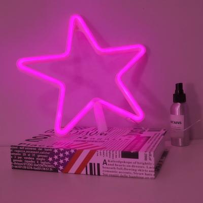 China Star Shaped Neon Pink Star Neon Sign Without Bracket Battery Operated Or USB On Wall For Baby Room Wedding Decoration for sale