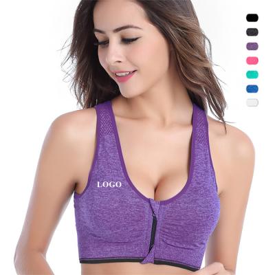 China 2022 Factory Price New Front Closure Lift Zipper High-Elastic Fitness Yoga Vest Gym Tank Top Jogging Sports Bras for sale