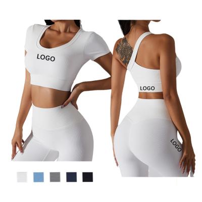 China 2022 Custom Logo Workout Fitness Breathable Women Long Sleeve Seamless Sports Yoga Tank Gym T-shirts Sports Bras Yoga Tops for sale