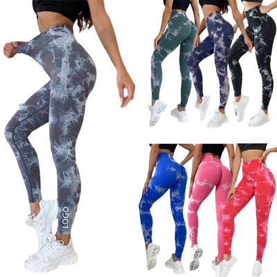 China 2022 Breathable Women Tummy Control Yoga Pants High Waist Running Women's Workout Sports Gaiters Tie Dye Leggings Pants for sale