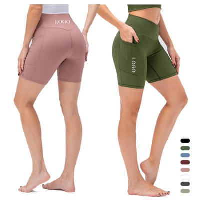 China Breathable 2022 New Design Stretch Rib V-Tight Shorts With Pocket Butt Crac! crack! Cyclist Yoga Fitness Workout Gym Shorts Women for sale