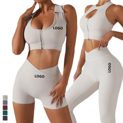 China 2022 New Summer Sports Bra Gym Workout Yoga Breathable Fashionable Shockproof Women Fitness V-neck Leggings Clothes Set for sale