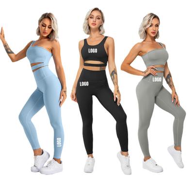 China 2022 New Designs Eco-Friendly Breathable Recycled Nylon Tracksuit Sports Bras Butt Crac! crack! Leggings Gym Fitness Yogo Places for sale