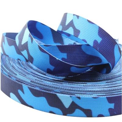 China Viable Printed Camouflage Lime Webbing Belts 25mm Moq Low Polyester Webbing Strap Sublimation Military Webbing for sale