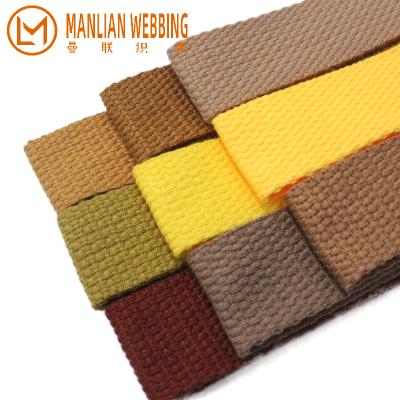 China Yellow High Tenacity Low Moq Factory Cotton Webbing Belt Braided Cotton Webbing Soft 20/25/32/38/50mm Woven Cotton Webbing for sale