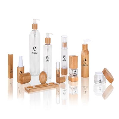 China China Wholesale Skin Care Cream Bamboo Cosmetic Packaging Set For Skin Care High Quality Bamboo Glass Cosmetic Packaging for sale