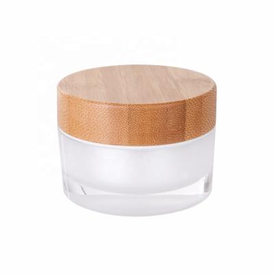 China 15g 30g 50g Cosmetic Acrylic Cosmetic Containers With Bamboo Lid Manufacturers Bamboo Jars For Cream for sale