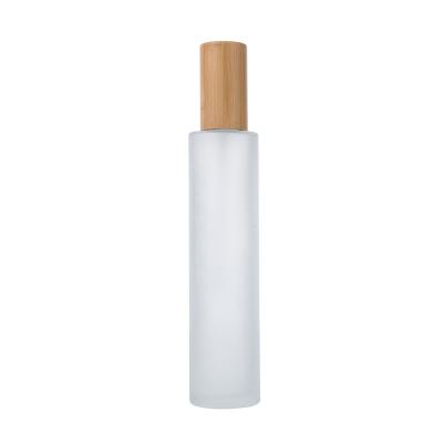 China 30ml 90ml 120ml cosmetic bamboo cosmetic glass bottle frosted glass with bamboo cap for sale