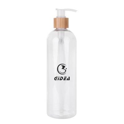 China Personal Care 250ml Plastic PET Tilted Shoulder Lotion Bottle With Bamboo Pump for sale