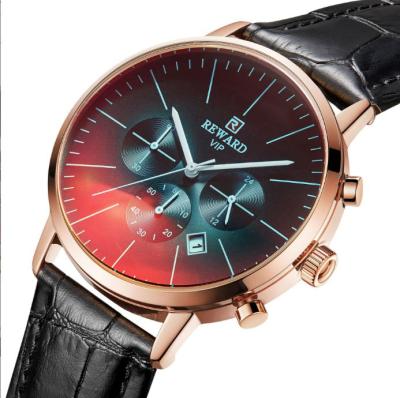 China Automatic Date Mens Stainless Steel Quartz Watch Chronograph Waterproof Leather Watches for sale