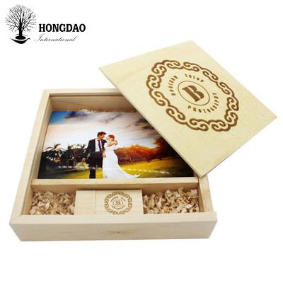 China HONGDAO handmade custom wooden usb drive photo instant box with sliding lid wholesale for sale