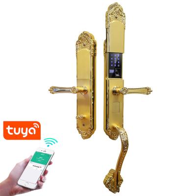 China Entrance door/pure copper door/double door/European door/door high-end luxury high-end luxury gold all copper wifi mobile phone remote control smart door lock hose for sale