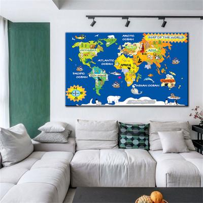 China Abstract Cartoon Map Canvas Painting Noise Art Picture Retro World Style Wall Art Poster Print On Canvas for sale