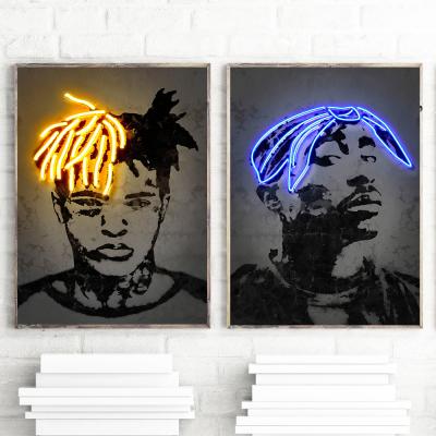 China Modern Neon Home Decor Art Painting Canvas Poster Wall Music Star Rapper Hip Hop Rapper Dummy Picture Music for sale