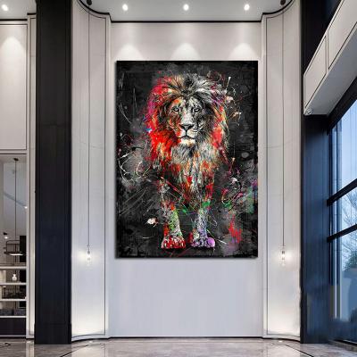 China Colorful Art Picture Lion Abstract Painting Cuadros Artwork Modern Modern Animal Wall Poster for sale