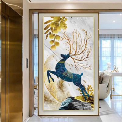 China Factory Wholesale Crystal Porcelain Painting Chinese Style Entrance Door Frame Modern Vertical Aisle Glass Painting for sale