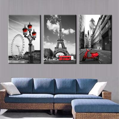 China Modern Poster Printed Black And White Modular Red Motorcycle Pictures 3 Panel Backdrop Painting Vintage Wall Art Home Decor for sale