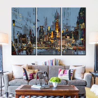 China 3 Panel Modern Abstract Pictures Street City Night Landscape Poster And Print Wall Art Canvas Painting For Living Room Decor for sale