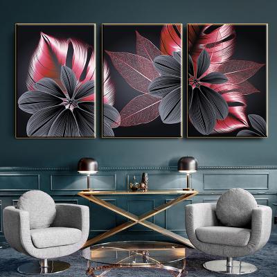 China Modern Red And Black Monstera Leaf Canvas Poster Print Plant Flowers Luxurious Art Living Room Wall Decoration Home Painting for sale