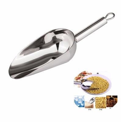 China Sustainable Mirror Polished Stainless Steel Metal Ice Tea Cube Sugar Rice Coffee Bean Shovel Multifunctional Heavy Duty Scoop for sale