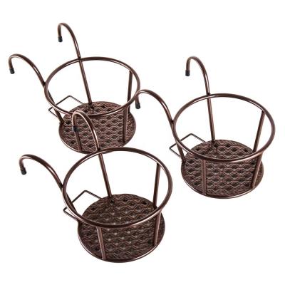 China CLASSIC 3 Count Over Rail Fence Window Hanging Metal Iron Flower Planter Pot Basket Rack Holder for sale