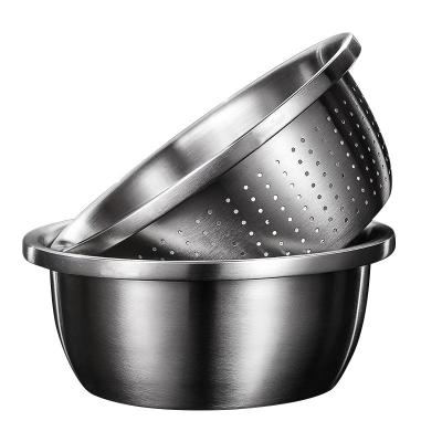 China Sustainable Household Kitchen Thickened Stainless Steel Bowl Drain Mixing Washing Vegetable Washing Basin for sale