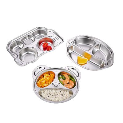 China Cute Minimalist 304 Stainless Steel Divider Dish Kindergarten School Canteen Meal Dish Baby Tableware for sale