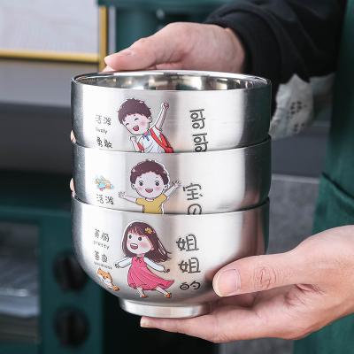 China Cute family sustainable tableware bowl parent-child household cartoon rice bowl set with lid sealed stainless steel bowl wholesale for sale