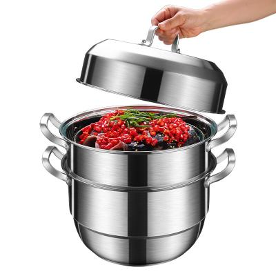 China Three-layer 304 stainless steel double bottom fish soup steamer sustainable multifunctional thickened steamer pot for sale