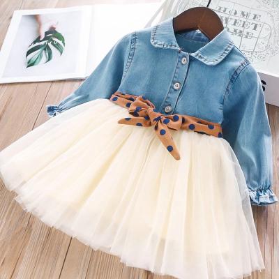 China Dry cleaning 2022 denim skirt children girl dress spring children's fashion long sleeve dresses for sale