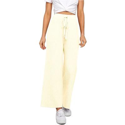 China Women's Solid Elastic Rib Knit Wide Leg Pants Waist Flow Sweater Pants Anti-Static for sale