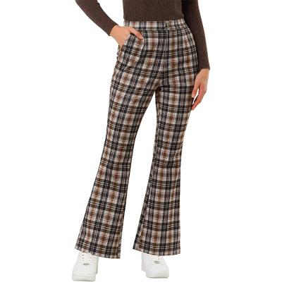 China Anti-Wrinkle Women's High Waist Flare Pants Stretchy Bootcut Plaid Bell Bottom Pants for sale