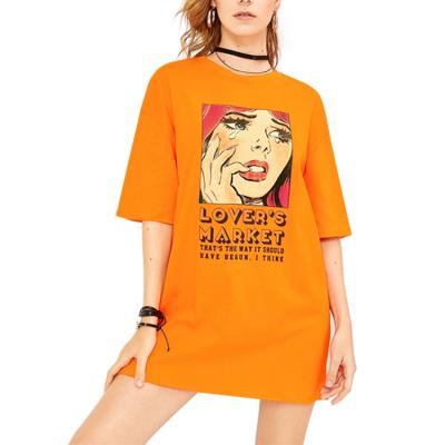 China OEM Custom QUICK DRY Orange Round Neck Sleeve Cotton Half Pop Art Print Women Shirts for sale