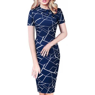 China Anti-Static Women's Retro Color Block Chic Lapel Waist Professional Dress Career Dress for sale