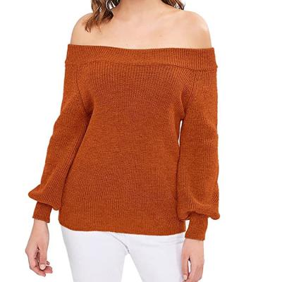 China bulk sale Anti-wrinkle women knit sweater casual lantern sleeve batwing sleeve off the shoulder sweater loose pullover for sale