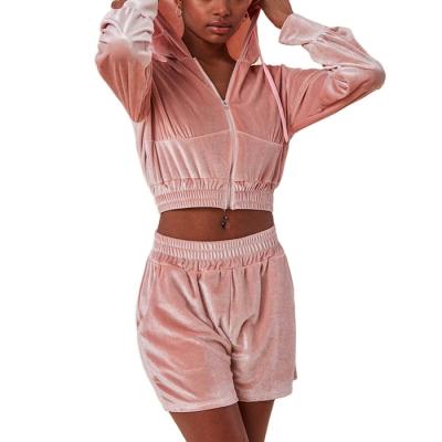 China Wholesale QUICK DRY Stylish Custom Made Velvet Sweatsuit Ladies Clothing 2 Piece Women's Short Velvet Set Tracksuit for sale