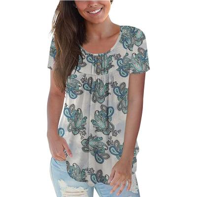 China Viable Women's Plus Size Casual Tunic Tops Floral Short/Long Sleeve Henley Blouses T-Shirts For Women M-4XL for sale