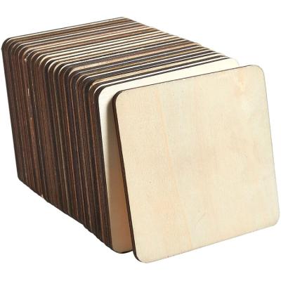 China Multifunctional square wooden dly gift tag coaster stand viable unfinished handmade cutting art for sale