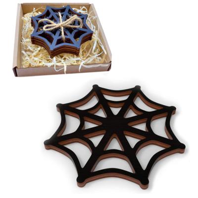 China 2021 Viable The Last Spider's Web Coaster Halloween Decoration Black Laser Engraved Coaster Wood for sale